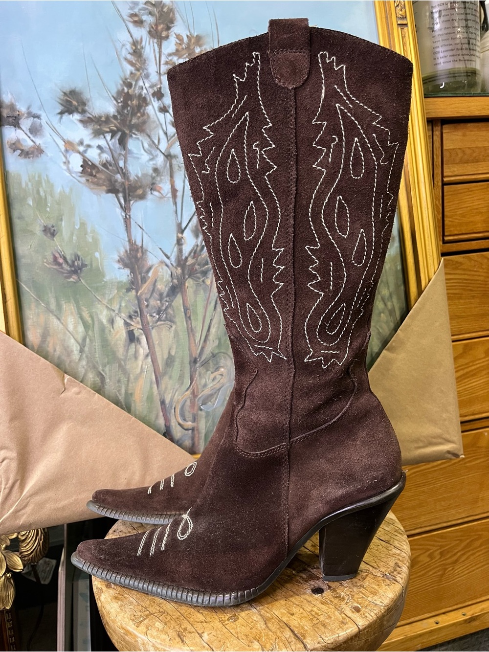 Women's Steven Brown Suede Western Mid-Calf Boots